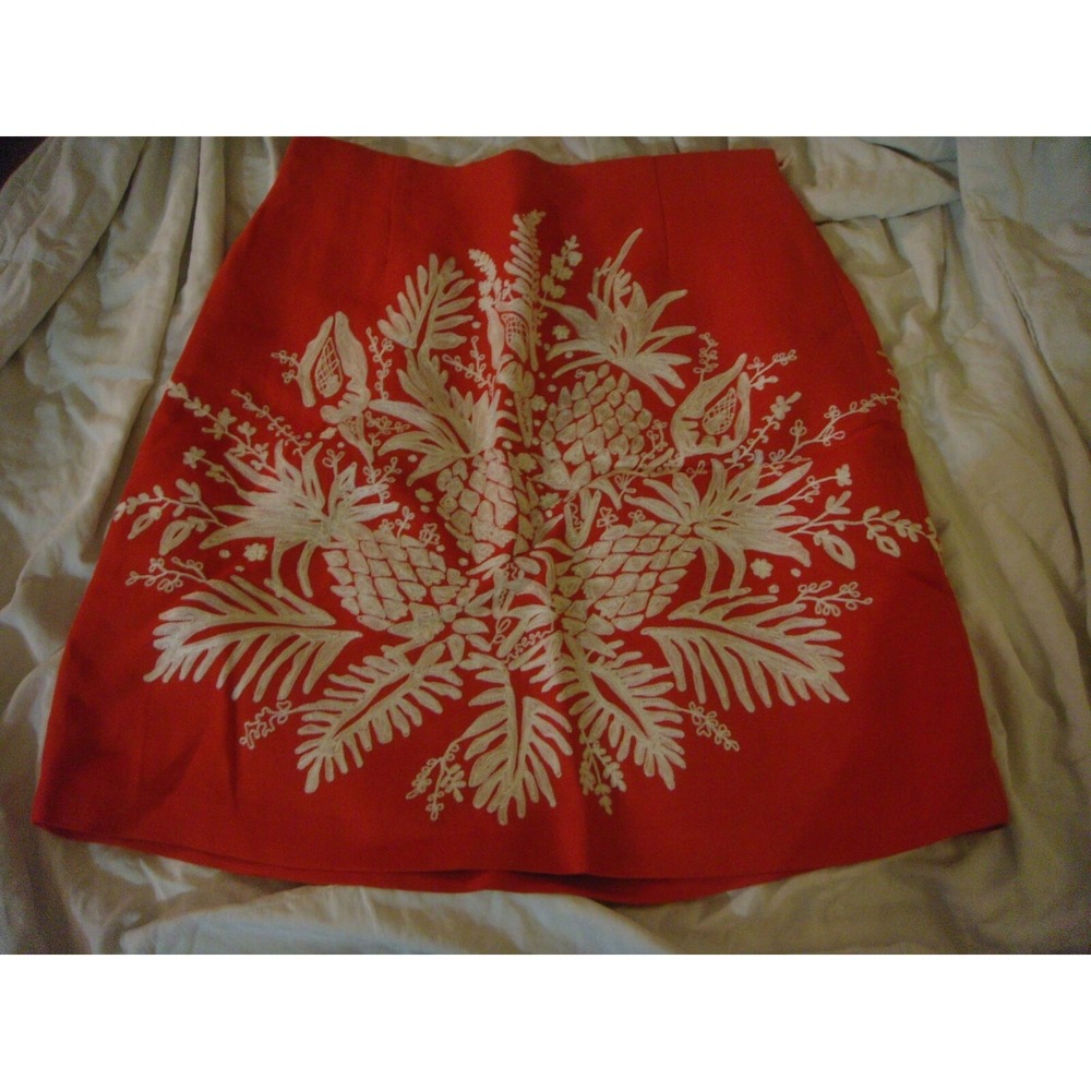 Dana Buchman Petite 12 tomato red embroidered skirt BEAUTIFUL NWT MSRP $395